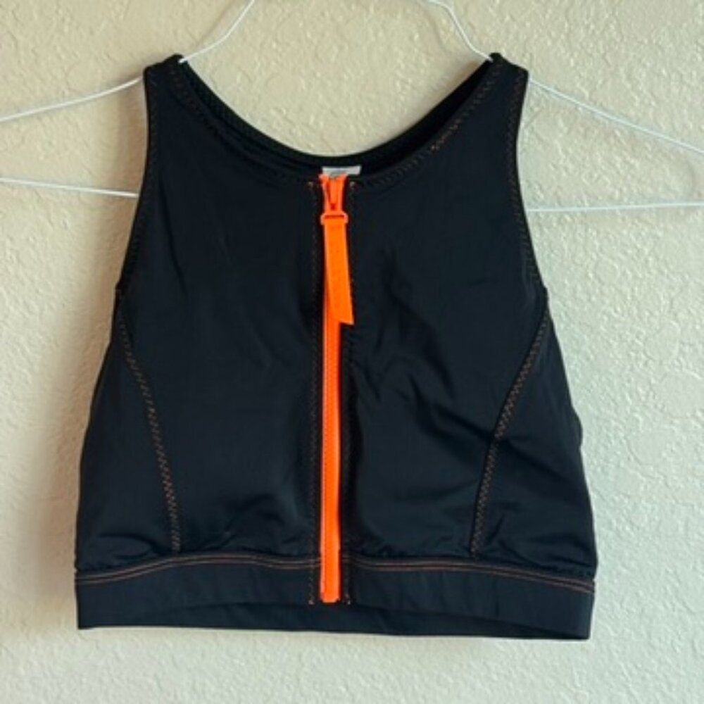 Fabletics Front Zip Sports Bra Black with Orange Zipper | Size M